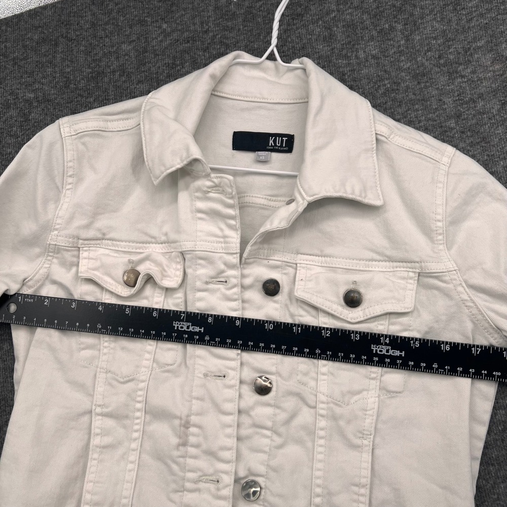 KUT from the Kloth Womens White Raw Hem Denim Trucker Jacket Size XS Cropped - Picture 8 of 10